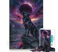 Puzzle "Lupo che ulula all'eclissi cosmica" per ragazzi,1000 pezzi,gioco stimolante per la mente,pezzi senza sbavature,taglio netto,facile da imparare,divertimento per tutta la famiglia (38x52cm)