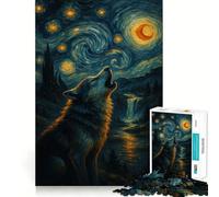 Puzzle "Lupo che ulula nella notte stellata" da 1000 pezzi esercizio mentale divertente,pezzi che si incastrano perfettamente,un modo coinvolgente per passare il tempo libero (50x75cm)