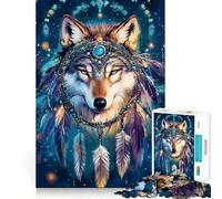 Puzzle "Lupo con copricapo acchiappasogni" per ragazzi,1000 pezzi,gioco stimolante per la mente,pezzi senza sbavature,taglio netto,facile da imparare,divertimento per tutta la famiglia (38x26cm)