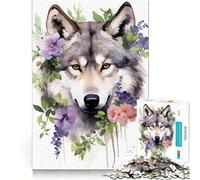 Puzzle Lupo Floreale Acquerello 1000 Logica Gioco di Pensiero Esperto Taglio Artigianale Momento di Tranquillità Esercizio Mentale da Fare a Casa (38x26cm)