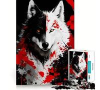 Puzzle Lupo in Rosso e Nero per Adulti,1000 Pezzi,Gioco Stimolante per la Mente,Taglio Preciso,Allineamento Perfetto,Attività di Coppia per Persone Amate (50x75cm)