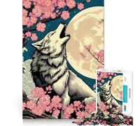 Puzzle "Lupo,Luna,Ciliegi in fiore" da 1000 pezzi,gioco di logica,incastro perfetto,pezzi precisi,divertimento in famiglia,attività serale (38x52cm)