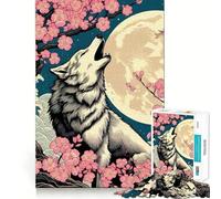 Puzzle "Lupo,Luna e Fiori di Ciliegio" per ragazzi,1000 pezzi,gioco stimolante per la mente,pezzi senza sbavature,taglio netto,facile da imparare,divertimento per tutta la famiglia (50x75cm)