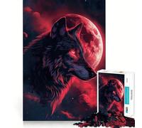 Puzzle Lupo Luna Nuvole Occhi Rossi per Ragazzi 1000 Pezzi Gioco Stimolante Mentale Pezzi Senza Sbavature Taglio Pulito Facile da Imparare Divertimento per Tutta la Famiglia (50x75cm)