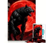 Puzzle "Lupo mannaro che ulula alla luna di sangue" da 1000 pezzi,divertente da giocare,senza sbavature,con pezzi ben tagliati,portatile e adatto ai viaggi (38x26cm)