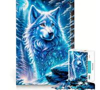 Puzzle "Lupo nella luce blu magica" per ragazzi,1000 pezzi,gioco stimolante per la mente,pezzi senza sbavature,taglio netto,facile da imparare,divertimento per tutta la famiglia (38x52cm)