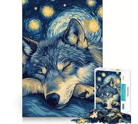 Puzzle "Lupo nella notte stellata" da 1000 pezzi,gioco cognitivo divertente,struttura a incastro precisa,attività per rafforzare i legami affettivi con i propri cari (38x26cm)