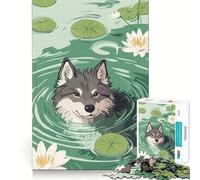 Puzzle "Lupo nello stagno con ninfee" da 1000 pezzi,gioco cognitivo divertente,struttura a incastro precisa,attività per rafforzare i legami affettivi con i propri cari (38x52cm)