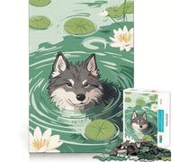 Puzzle "Lupo nello stagno con ninfee" da 1000 pezzi Gioco stimolante per la mente Incastro perfetto Divertimento accogliente in casa per tutti (50x75cm)