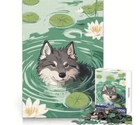 Puzzle "Lupo nello stagno con ninfee" da 1000 pezzi per adulti, ideale per la chiarezza mentale, il relax e il divertimento, con bordi sottili Regalo perfetto (50x75cm)