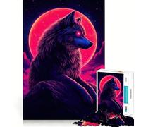 Puzzle Lupo Neon con Luna Rossa, 1000 pezzi, per adolescenti, gioco rilassante, ritagli nitidi, regalo adorabile (38x26cm)