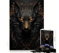 Puzzle Lupo Nero e Oro per Ragazzi 1000 Pezzi Logico Pensare Tranquillo Fuga Senza Giuntura Regalo per le Vacanze (50x75cm)