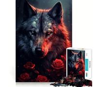 Puzzle "Lupo possente tra le rose rosse" da 1000 pezzi,gioco di memoria,qualità premium con taglio laser,attività coinvolgente per serate tranquille (50x75cm)