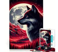 Puzzle "Lupo Rosso Paesaggio Luna" da 1000 pezzi,gioco stimolante per la mente,incastro perfetto,ideale per il relax in casa (38x52cm)