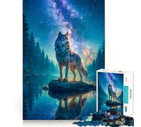 Puzzle Lupo sotto il cielo stellato da 1000 pezzi,gioco di logica divertente,design a incastro perfetto, riunioni di famiglia (38x26cm)