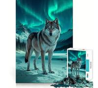Puzzle "Lupo sotto l'aurora boreale" da 1000 pezzi,gioco cognitivo divertente,struttura a incastro precisa,attività per rafforzare i legami affettivi con i propri cari (38x26cm)