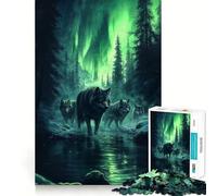 Puzzle "Lupo sotto l'aurora boreale" da 1000 pezzi,stimola la concentrazione,divertente,con tecnologia di taglio laser avanzata,ideale da portare in viaggio,un gioco per allenare la mente (50x75cm)