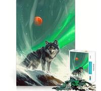 Puzzle "Lupo sotto l'aurora boreale e la luna rossa" per adulti,1000 pezzi,gioco stimolante per la mente,taglio preciso,allineamento perfetto,attività di condivisione per i propri cari (38x52cm)