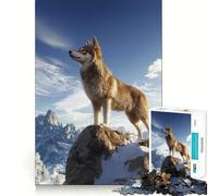 Puzzle Lupo sulla cima della montagna,1000 pezzi,stimolante per la mente,divertente,senza sbavature,pezzi ben tagliati,gioco per le vacanze al chiuso (38x26cm)