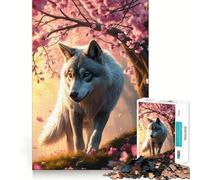 Puzzle "Lupo tra i ciliegi in fiore" da 1000 pezzi gioco cognitivo divertente,struttura a incastro precisa,attività per rafforzare i legami affettivi (50x75cm)