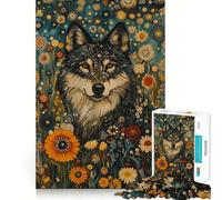 Puzzle Lupo tra i Fiori,1000 Pezzi,Gioco di Allenamento Cognitivo,Pezzi a Incastro Perfetti,Regalo di Compleanno,Rompicapo (38x26cm)