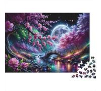 Puzzle magico di ciliegio in fiore da 1000 pezzi, albero di ciliegio illuminato dalla luna, gioco educativo per adulti, bellissima decorazione,difficoltà, di compleanno 70x50cm/1000pcs