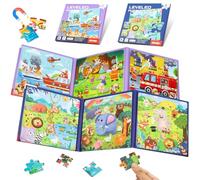 Puzzle magnetici per bambini 3 Anni, 2 Set Puzzle Magnetico Giochi a Tema Foreste e Vigili del Fuoco, Giochi da Viaggio Gioco Educativi, Giocattolo in Aereo Auto Treno, Regali Di Compleanno