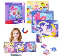 Puzzle magnetico per bambini, puzzle magnetico per bambini, 12-16-20 pezzi, puzzle a forma di libro per bambini, 3 in 1, puzzle magnetico a forma di unicorno, sirena, per ragazzi e ragazze dai 3 anni