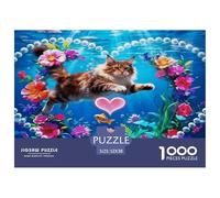 Puzzle Maine Coon Cat 1000 Pezzi Per Adulti E Ragazzi, Rompicapo Con Flowers Heart-shaped, Sfidante E Stimolante, Regalo Compleanno 52x38cm/1000pcs