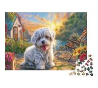 Puzzle Maltese Puppy by Lakeside Cottage 1000 Pezzi Jigsaw - Pet Casa Per Decorazione, Adulti Per Regalo 52x38cm/1000pcs
