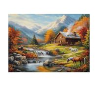 Puzzle Mini 1000 pezzi Chalet Montagna Cavalli per Adulti | 52x38cm Carta, Decorazione della camera, Taglio preciso, Regalo di incontro, Relax mentale