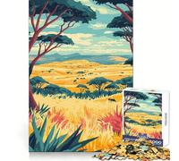 Puzzle minimalista raffigurante un paesaggio della savana africana,composto da 1000 pezzi,ideale per adolescenti Esercizio cognitivo,attività rilassante,bordi lisci e un regalo significativo (50x75cm)