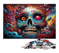 Puzzle misterioso teschio colorato da 1000 pezzi per adulti, puzzle in cartone per decorazioni per la casa, allenamento del cervello e regali per le feste, 26X38CM/10,23x14,96 pollici.