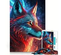 Puzzle mistico del lupo al neon da 1000 pezzi per adulti, gioco di concentrazione e divertimento tranquillo con bordi netti, ideale come regalo di Babbo Natale (38x26cm)