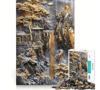 Puzzle mistico del tempio zen dorato per adulti, 1000 pezzi, gioco intellettuale, divertimento rilassante, taglio preciso, lista dei desideri di Babbo Natale (38x26cm)