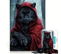 Puzzle mistico della Pantera Nera con mantello rosso per adulti, 1000 pezzi, gioco di abilità mentale, assemblaggio lento, regalo perfetto (38x52cm)