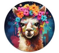 Puzzle mit 1000 Teilen für Erwachsene, Alpaka mit Blumen, runde Puzzles für 1000-teilige Familienspieleabende, Heimdekoration und Gehirntrainingsgeschenk, 1000 Teile (67,5x67,5cm)