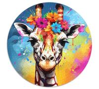 Puzzle mit 1000 Teilen für Erwachsene,Giraffe mit Blumen,1000-teiliges rundes Puzzle für Erwachsene zum Entspannen und Herausfordern,farbenfrohe Kunst zur Heimdekoration,ideales Geschenk für Freunde