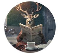 Puzzle mit 1000 Teilen für Erwachsene, Hirsch liest Zeitung, Kartonpuzzle, perfekt für Familienspaß an Geburtstagen, Weihnachten, 1000 Stück (67,5x67,5cm)