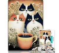 Puzzle mit drei Kaffee trinkenden Katzen, 1000 Teile, für Teenager, Geschenke, Stressabbau, schwierige Herausforderung, stärkt die Liebe zwischen Paaren, 38x26cm