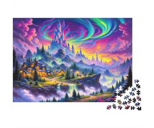 Puzzle Montagne Arcobaleno Villaggio 1000 pezzi cartone resistente, collezionisti, 38x26cm