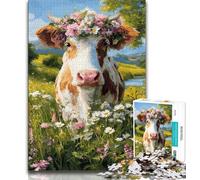 Puzzle Mucca con Fiori 1000 Pezzi per Adolescenti, Aiuta il Cervello a Esercitare i Giocattoli Coinvolgenti per Coltivare la Pazienza Interazione Genitori-Figli 38x26cm