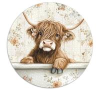 Puzzle Mucca delle Highlands 1000 pezzi rotondo vasca da bagno floreale puzzle estremamente difficili per adulti, giochi e regali, 1000 pezzi (67,5 x 67,5 cm)