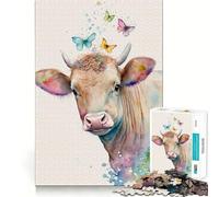 Puzzle "Mucca dolce con farfalle" per ragazzi, 1000 pezzi, gioco cognitivo, hobby tranquillo, bordo premium, regalo di Natale 50x75cm