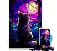 Puzzle Munckhin con gatto e vetrata artistica, 1000 pezzi, gioco mentale, svago divertente, taglio di alta qualità, regalo pensato con cura (38x26cm)