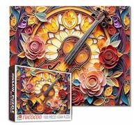 Puzzle musicale a forma di chitarra, 1000 pezzi, per adulti, fiori, foglie, piante, giocattoli da viaggio, perfetto per la famiglia, divertimento, attività intellettuale, decompressione, divertente