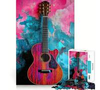 Puzzle musicale con chitarra rosa e blu, 1000 pezzi, per adolescenti, gioco per allenare la mente, momento di relax, assemblaggio artistico, regalo stagionale (50x75cm)
