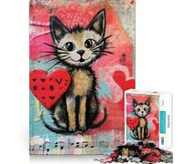 Puzzle musicale di San Valentino con gatto e cuore,1000 pezzi,gioco creativo per sviluppare le capacità cognitive,componenti robusti e facili da tagliare,ideale da portare in viaggio,gioco