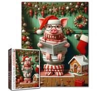 Puzzle natalizio a forma di maialino, 1000 pezzi, per adulti, divertente animale sul WC, puzzle impegnativo per giochi al coperto, colorato, fai da te, decorazione per la casa, regalo di Natale per