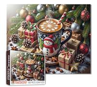 Puzzle natalizio con pupazzo di neve latte, 1000 pezzi, per adulti, caffè invernale, biscotti, puzzle artistico impegnativo per la famiglia o gli amici, gioco per soggiorno, decorazione da parete